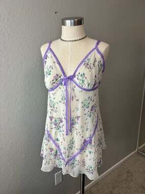 California Dynasty Vintage Floral Sheer Babydoll Chemise Nightgown, Size Medium
